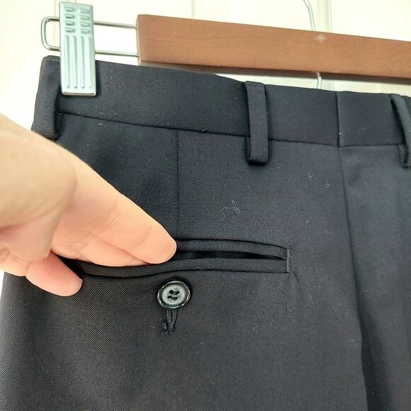Nordstrom 100% Worsted Wool Black Pleated Dress Pants w/ Pockets Sz 14R/127 - Picture 7 of 10